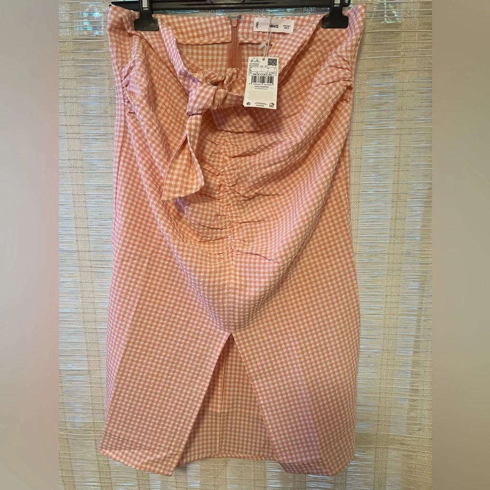 Mango Pink Checkered Midi Skirt Sz L